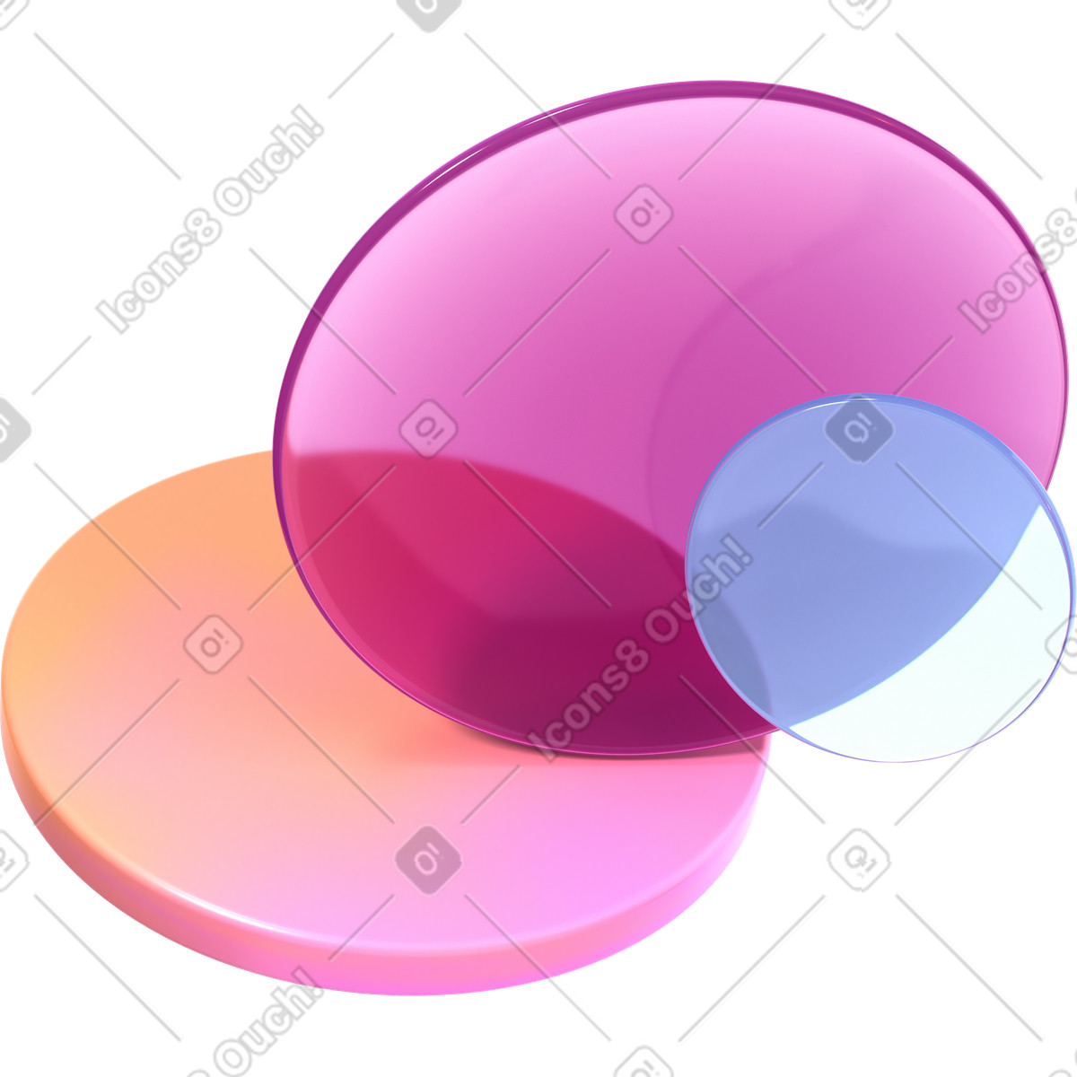 Three lenses of different thickness illustration in 3D Glassy style download in PNG, SVG
