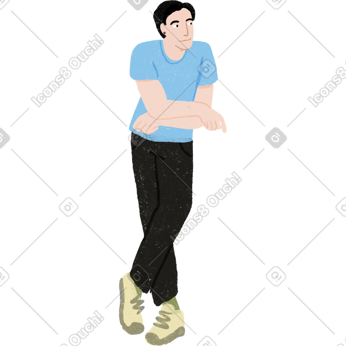 Man standing while leaning on something with his arms crossed illustration in Public style download in PNG, SVG