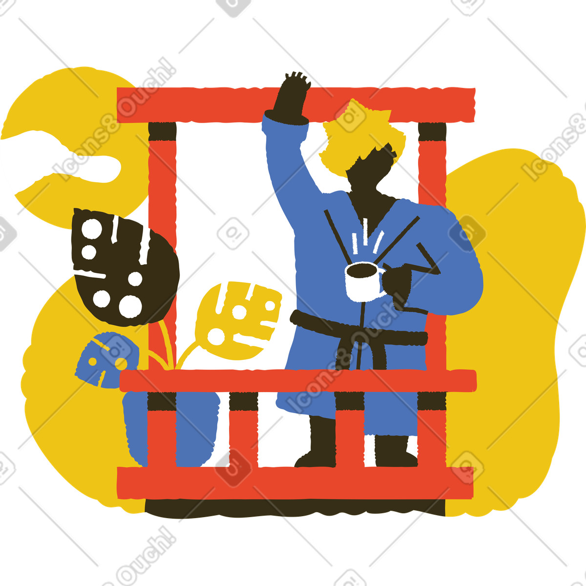 Man greeting from the window illustration in Bermuda style download in PNG, SVG