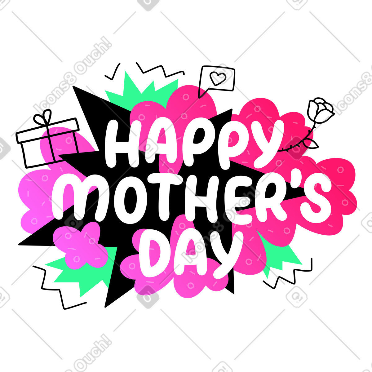 Happy mothers day scritte colorate con scarabocchi illustrazione in stile Rocky scarica in PNG, SVG