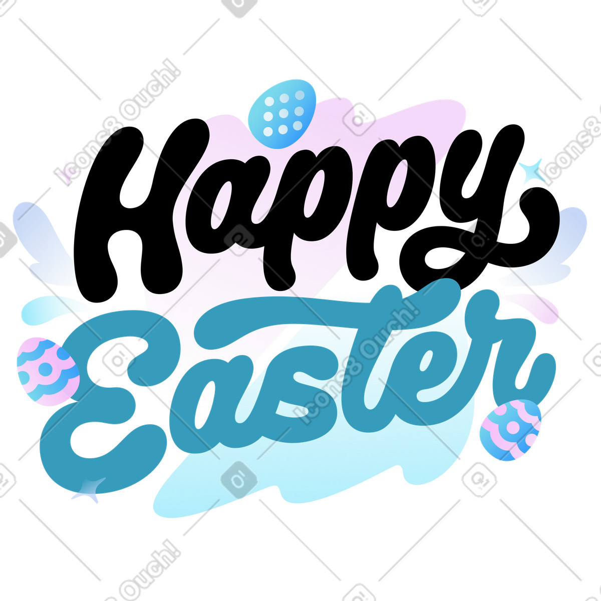 Lettering buona pasqua con uova e testo decorativo di composizione pastello illustrazione in stile Airy scarica in PNG, SVG