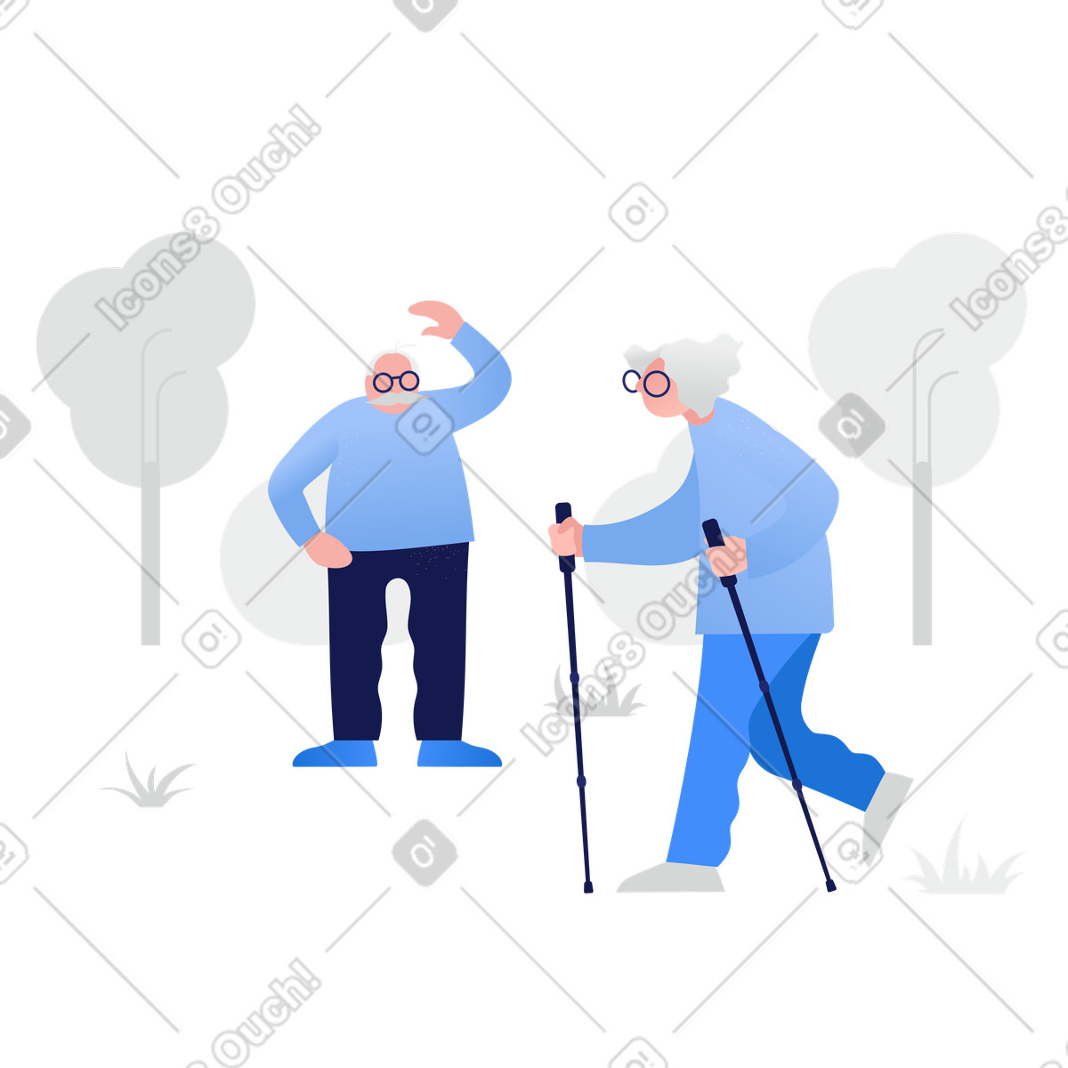 Illustration Grand-père et grand-mère font du sport dans le parc aux formats PNG et SVG