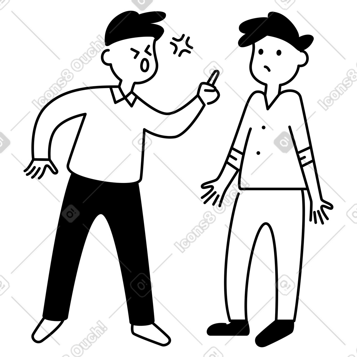 Иллюстрация Aggressive colleague yelling at scared coworker during workplace argument в стиле Notion Line Art — скачать в форматах PNG, SVG