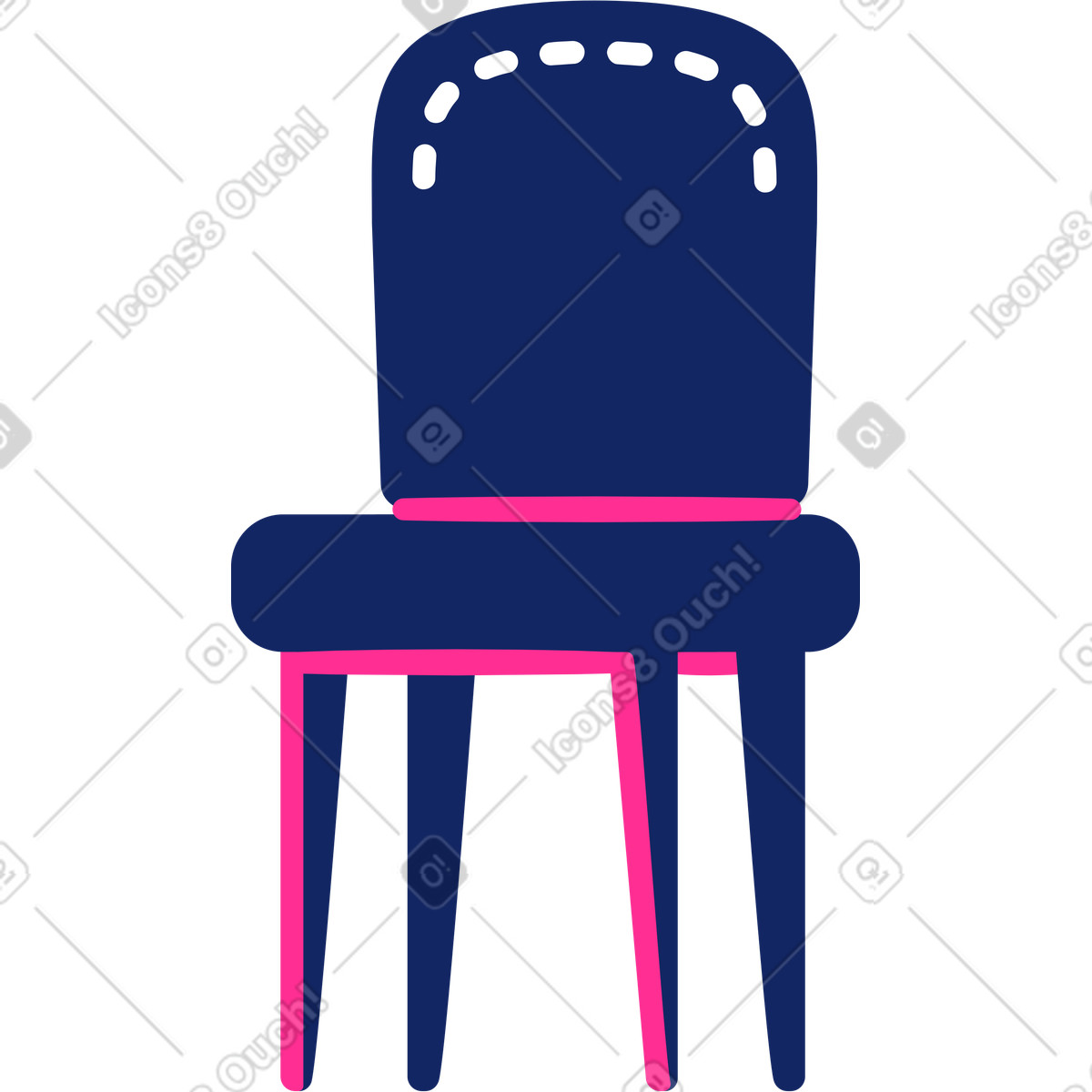 Dining seat with navy cushion and dashed stitching illustration in Cyborg style download in PNG, SVG