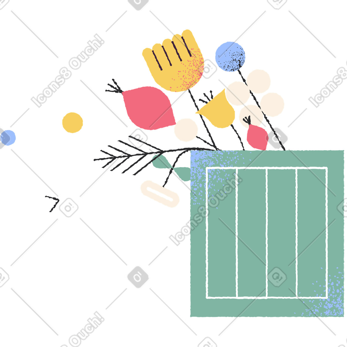 Ilustración Flores en caja estilo Pablo a descargar PNG y SVG