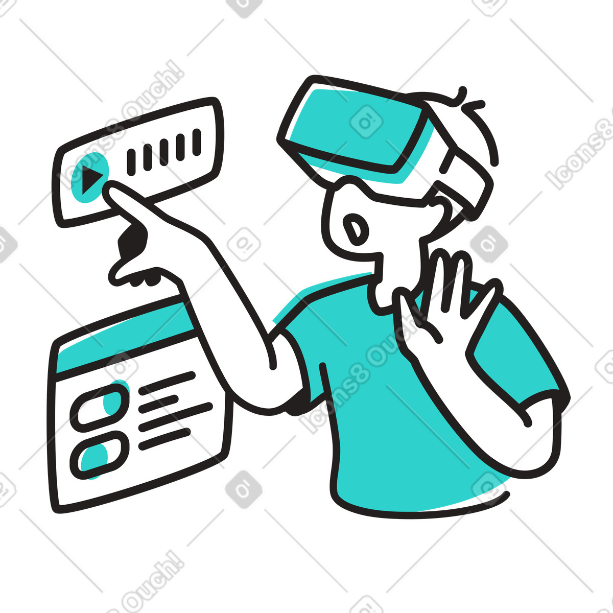 Ilustración Interactuar con interfaces digitales interactivas en la realidad virtual estilo Little a descargar PNG y SVG