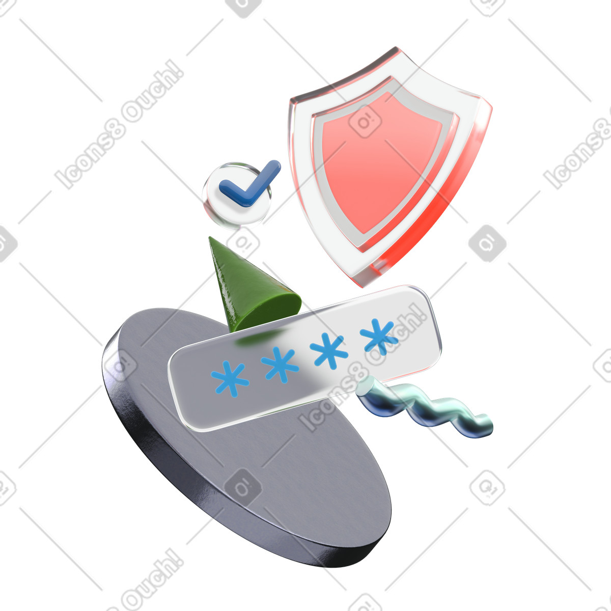 Cyber security, password and shield animated illustration in GIF, Lottie (JSON), AE