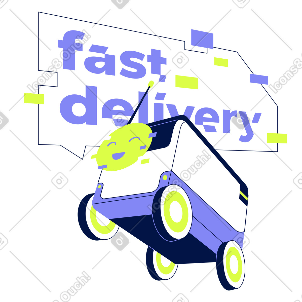 Illustration Automated delivery robot, Fast shipping or logistics service dans le style Glow à télécharger aux formats PNG, SVG