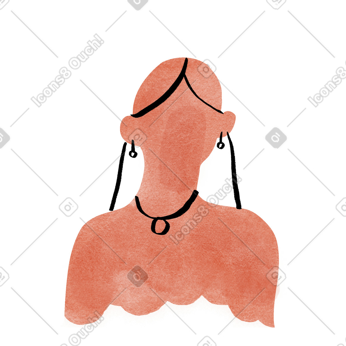 Illustration Femme aux cheveux longs et boucles d'oreilles, personne sans visage ou espace réservé à l'utilisateur dans le style Hand-drawn animation télécharger formats PNG, SVG