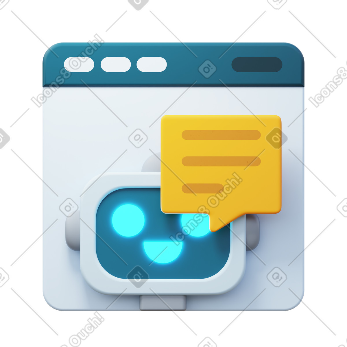 Fluency 스타일의 브라우저 창의 3d ai 챗봇 일러스트레이션 PNG, SVG 다운로드