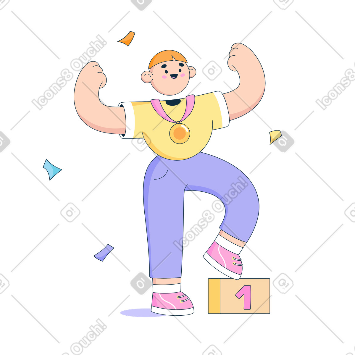 Man took first place in the competition illustration clipart vector graphics medal
