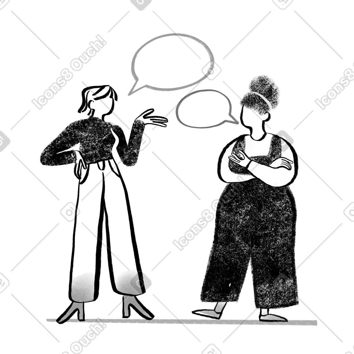 Company スタイルの 話している黒と白の 2 人の女性 のイラストをPNG、SVG形式でダウンロード