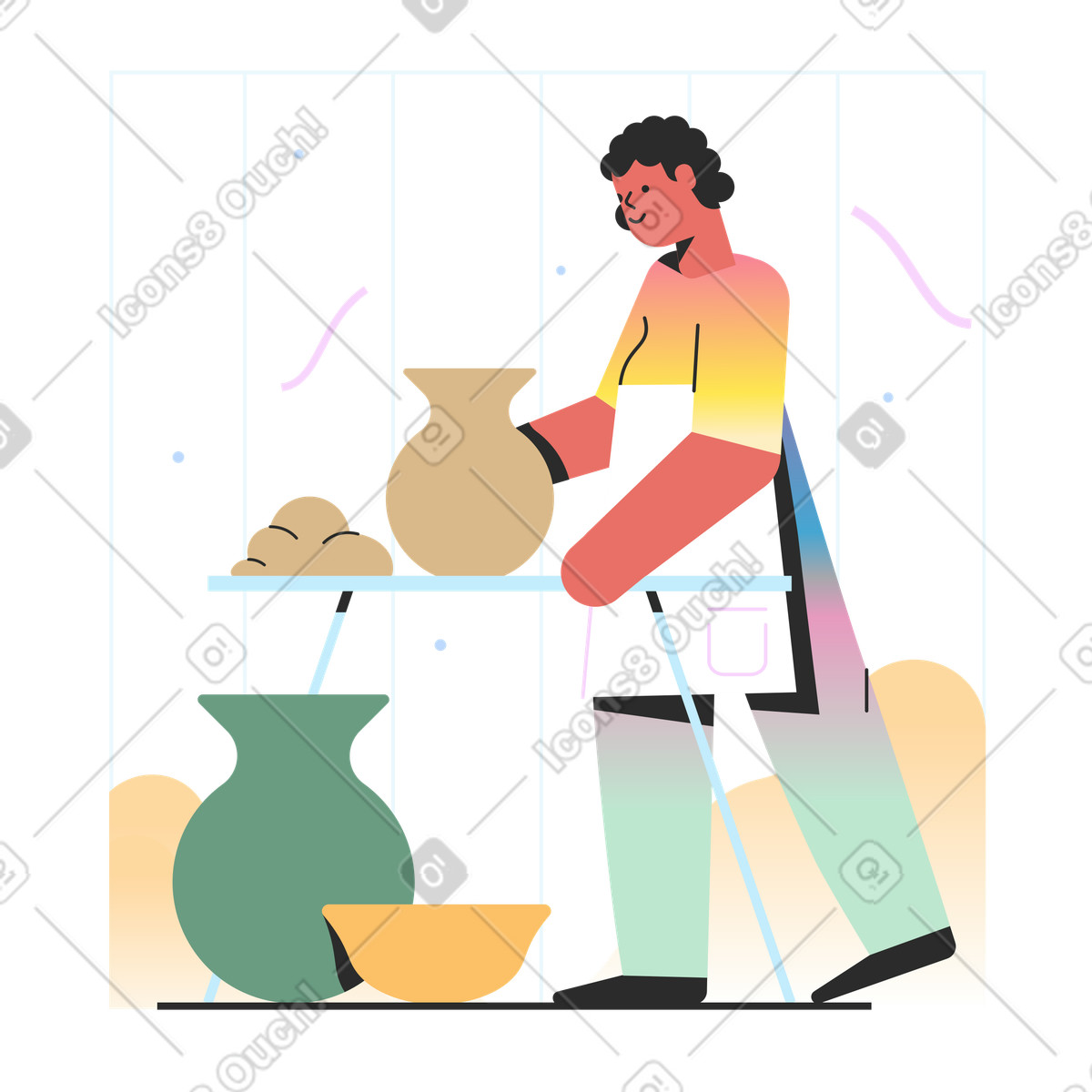 Ilustração de Escultor avental fazendo potes barro em no estilo Marginalia para baixar em PNG, SVG