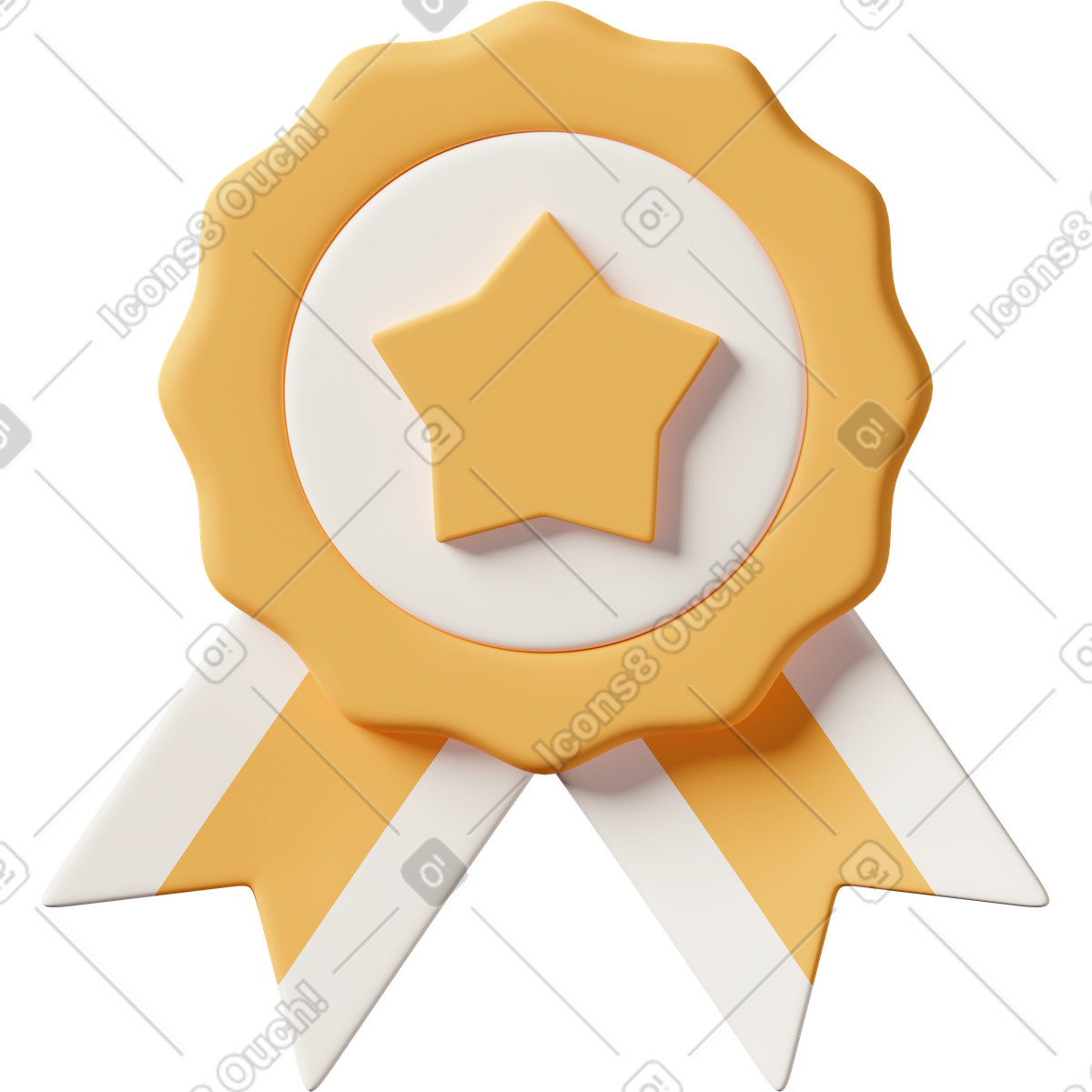 下载 3D Casual life 风格的 Reward badge with star and two ribbons 插画，支持 PNG、SVG 格式