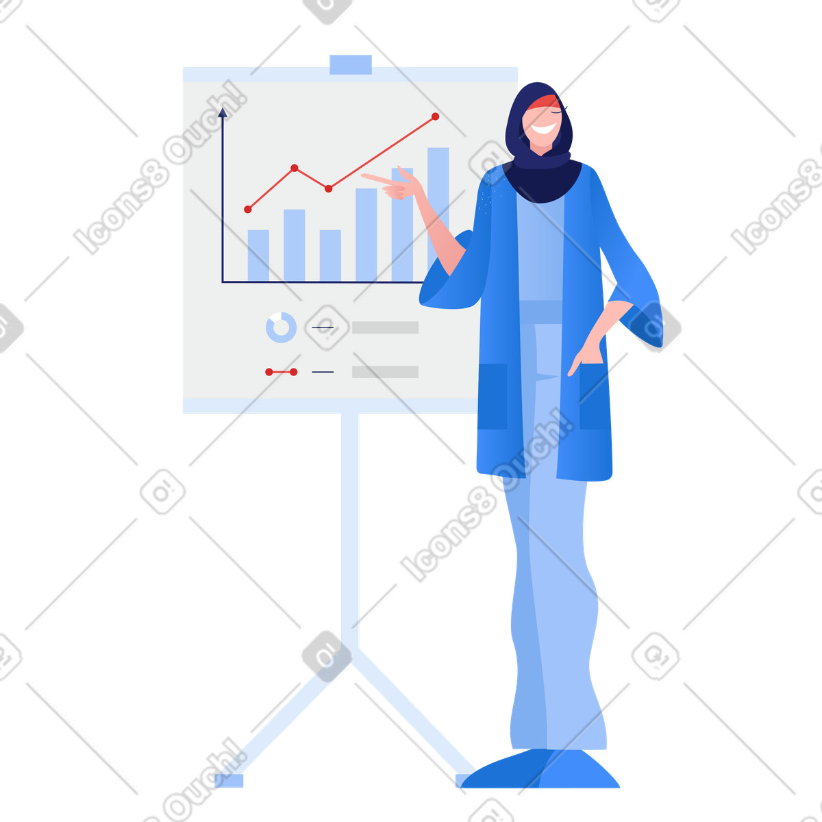 Illustration Femme donnant une présentation sur la croissance marketing aux formats PNG et SVG