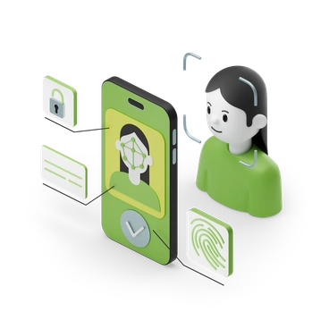 A person using facial recognition on a smartphone - 3D Isometric style illustration