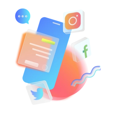 A smartphone surrounded by social media icons - Morphis style illustration