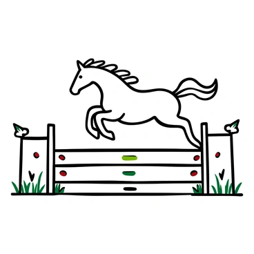 A show jumper horse with a powerful build is captured mid-air, soaring over a wooden fence. The horse's mane flows gracefully behind it as it leaps, showcasing its strength and agility. The fence is decorated with colorful markers, contrasting against the natural wood. Below, the grassy arena is neatly trimmed, with tufts of grass visible in the foreground. In the background, there are blurred outlines of spectators, adding a sense of event atmosphere. The scene conveys the excitement and intensity of the equestrian competition.