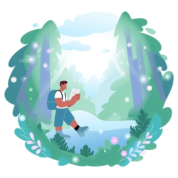 A person is standing amidst tall trees in a dense forest, surrounded by lush green foliage. Sunlight filters through the leaves, creating dappled light patterns on the forest floor. The person is wearing a backpack and holding a map in one hand, gazing thoughtfully at the surroundings. Ferns and wildflowers are scattered around, adding vibrancy to the scene. In the distance, a faint trail can be seen winding through the trees, inviting exploration. The atmosphere conveys a sense of adventure and discovery.