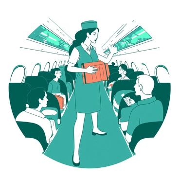 A flight attendant demonstrating safety procedures to passengers