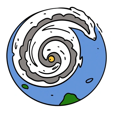 A satellite view of a massive hurricane swirling over the ocean. The hurricane has a prominent eye in the center, surrounded by vibrant white and gray swirling clouds. The ocean below is a deep blue color, with lighter blue patches where the waves are disturbed by the winds. The edges of the hurricane display strong bands of clouds extending outward, indicating intense weather patterns.
