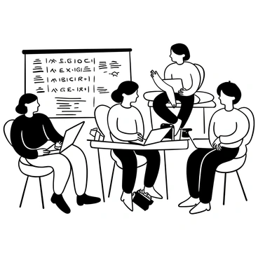 Multiple young students seated at desks, each focused on their laptops. The screens show lines of code in a clear, organized format. Some students are typing, while others are discussing their projects, pointing at their screens. A few notebooks and pens are scattered on the desks, indicating an active learning environment. The atmosphere suggests collaboration and concentration, with the students appearing engaged in their programming tasks.