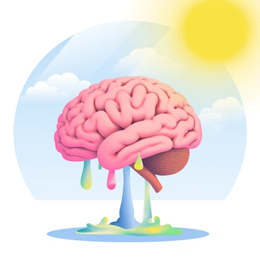 A brain melting like ice cream under a bright summer sun