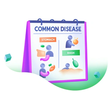 A modern pastel illustration depicting a simple chart that illustrates common symptoms of celiac disease. The chart features colorful icons representing symptoms, such as a cartoon character with a stomach ache, a character looking tired, and another character with a rash. Each character is placed next to their respective symptom label in bold text. The background is light and airy, enhancing the clarity of the chart while maintaining a friendly, approachable vibe.