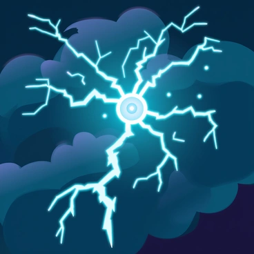 A neuron depicted as a bolt of lightning striking across the sky