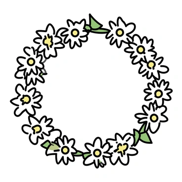 A circular wreath composed solely of "edelweiss flowers," showing their distinct star-shaped white petals and fuzzy green leaves. The arrangement is dense, with the flowers evenly spaced, creating a uniform appearance. The background is plain to emphasize the beauty of the wreath.