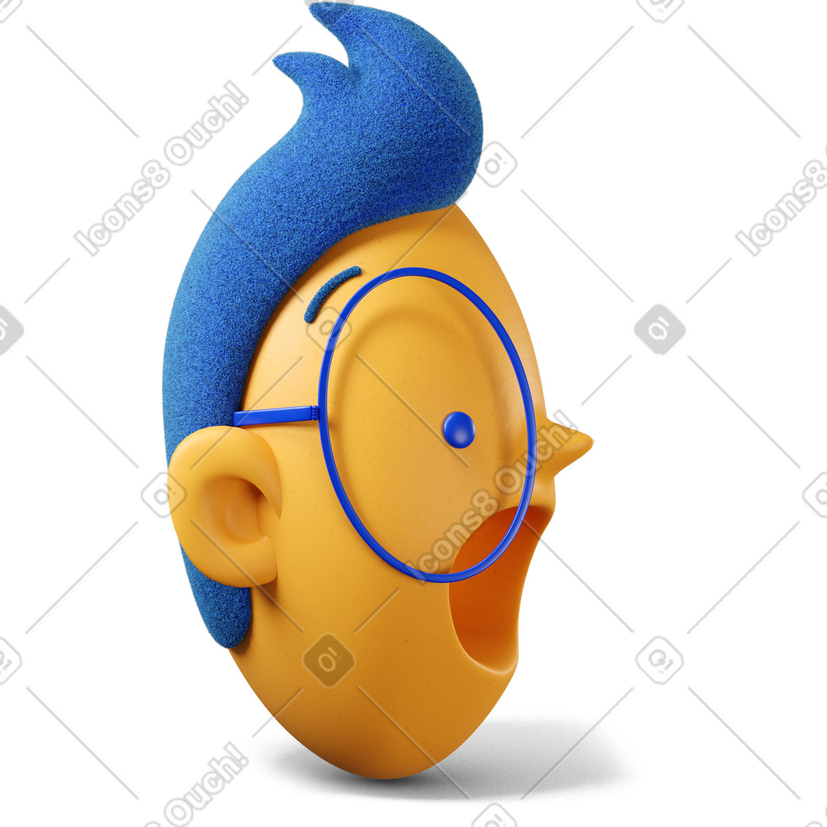 Close up of boy's head with open mouth turned right illustration in 3D Buddy style download in PNG, SVG