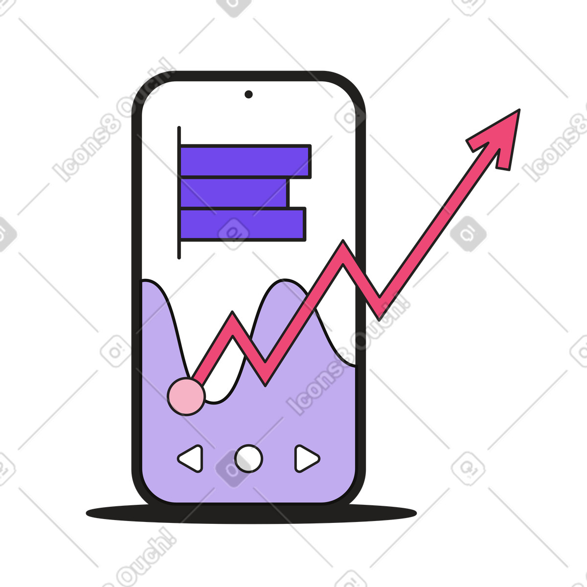 Illustration animée Gros téléphone avec statistiques dans le style Dazzle à télécharger aux formats GIF, Lottie (JSON), AE