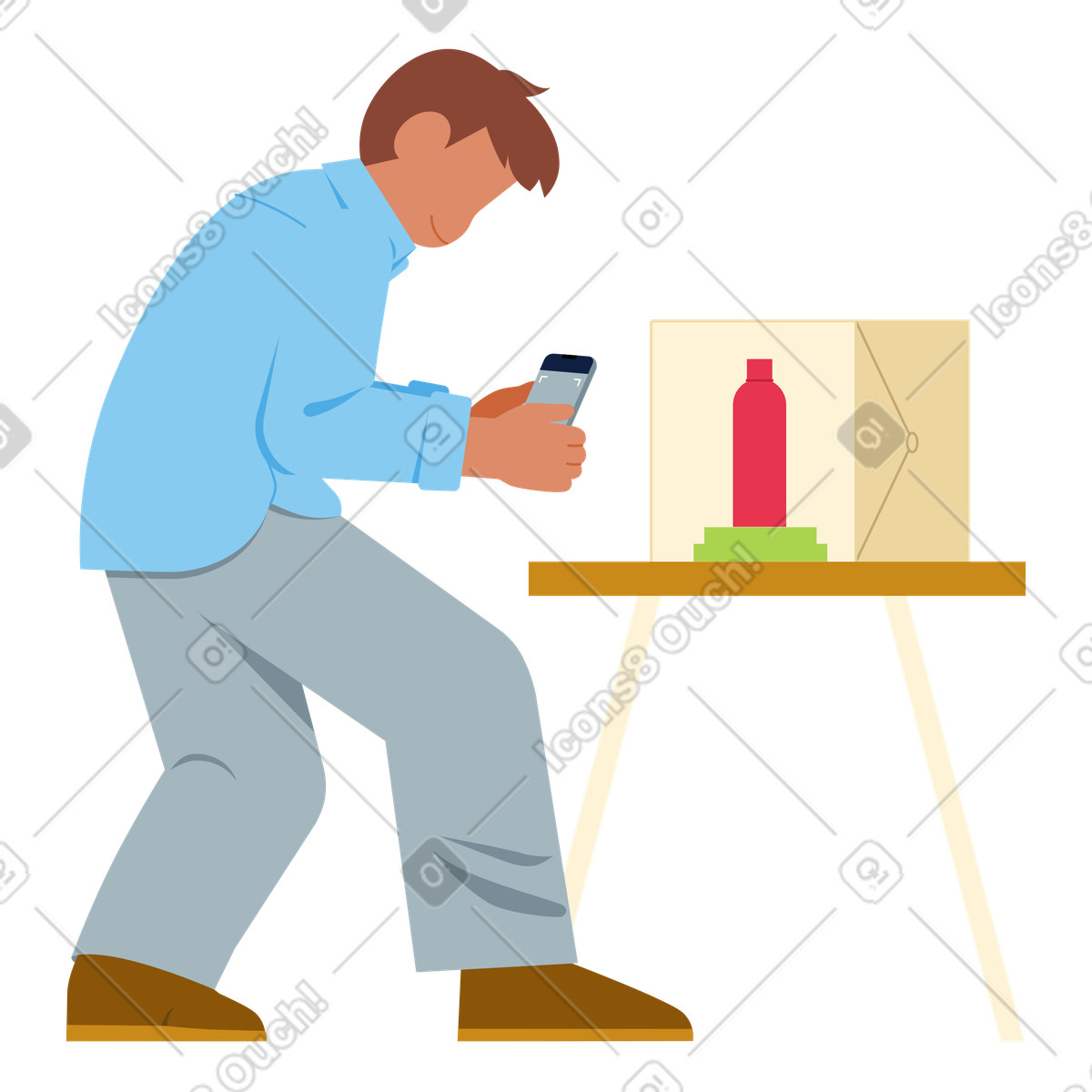 Uomo che gira uno spot pubblicitario usando il cellulare illustrazione in stile Catchy scarica in PNG, SVG