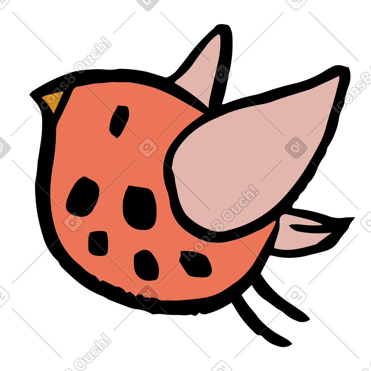 Red bird flying with spotted belly-Illustration im Scandi-Stil als Download in PNG, SVG