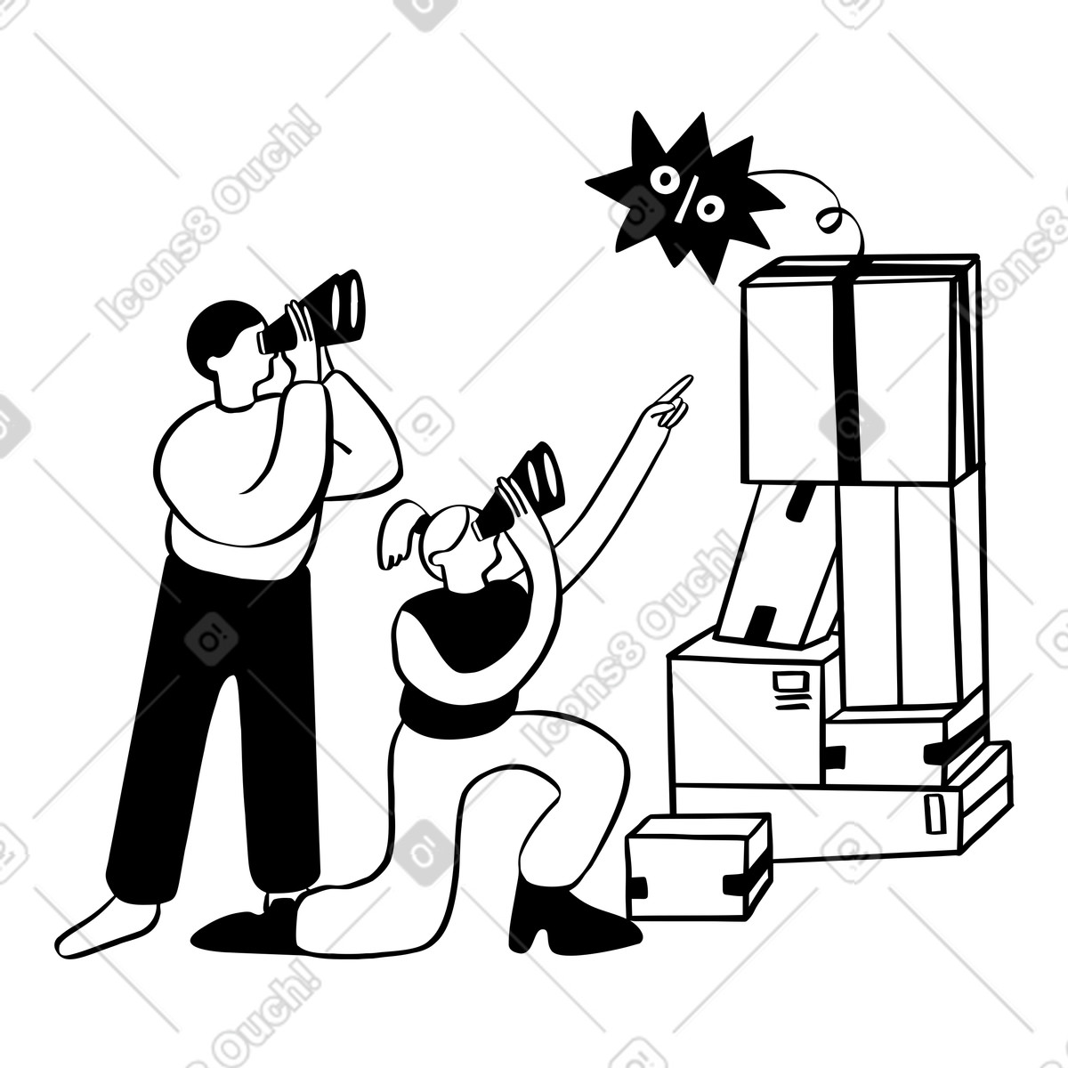 People looking for items on sale illustration in Journal style download in PNG, SVG