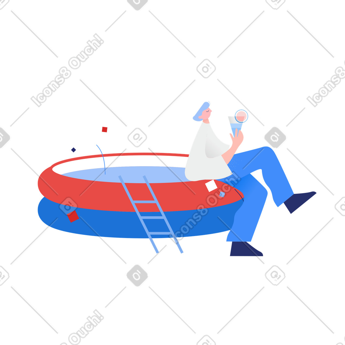 Man enjoying a drink at pool party illustration in Clip style download in PNG, SVG