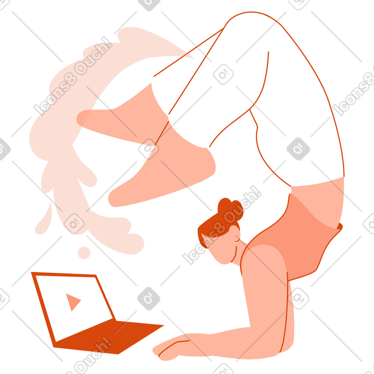 Home workout with online tutorial, virtual yoga session illustration in Orange style download in PNG, SVG