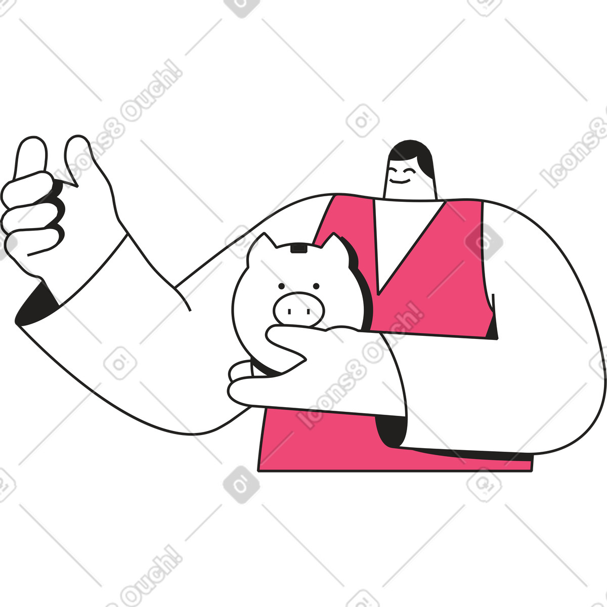 Ilustración Hombre con alcancía en estilo Dazzle Line a descargar en PNG y SVG
