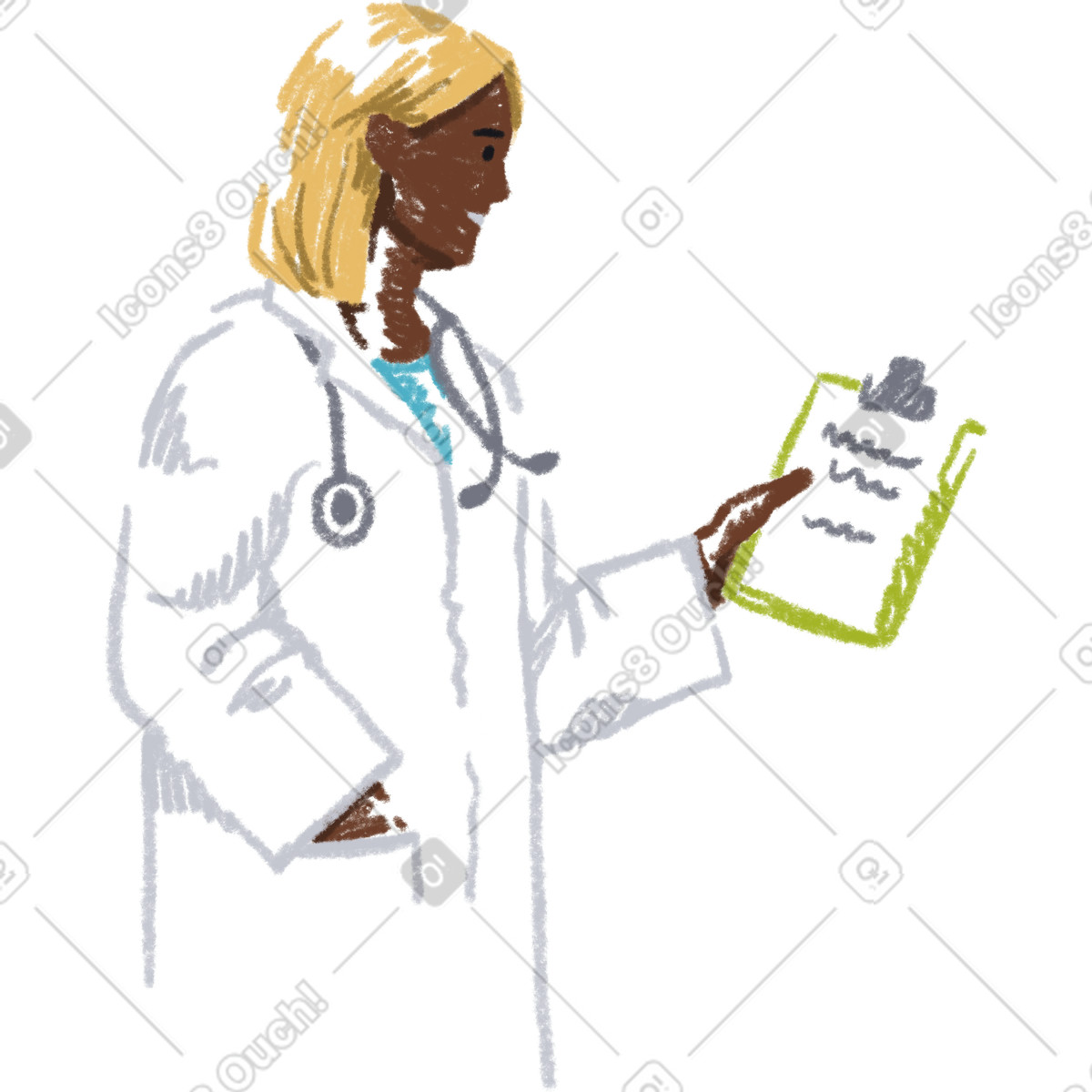 Ilustración Female doctor with a clipboard en estilo Sketchbook descargar en PNG y SVG