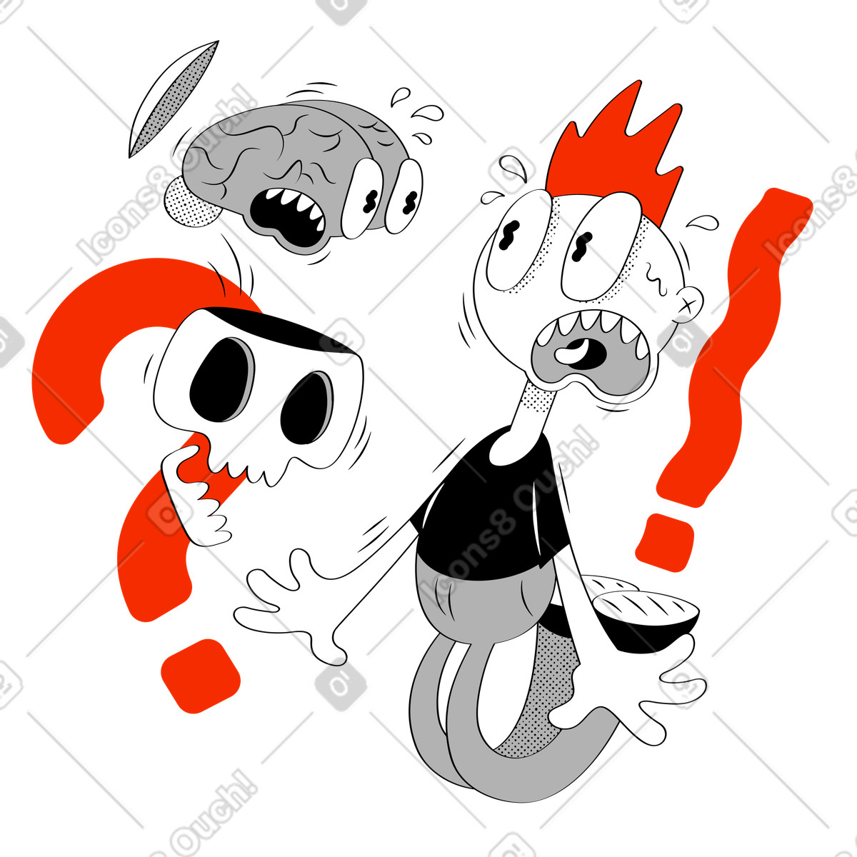 Unexpected software issue or problem, Error confusion concept illustration in Looney style download in PNG, SVG