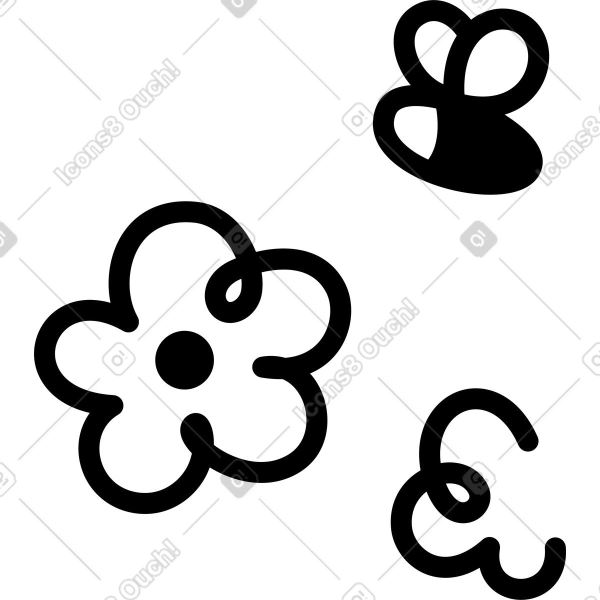 下载 Notion Line Art 风格的 Bee flying above simple flowers doodle 插画，支持 PNG、SVG 格式