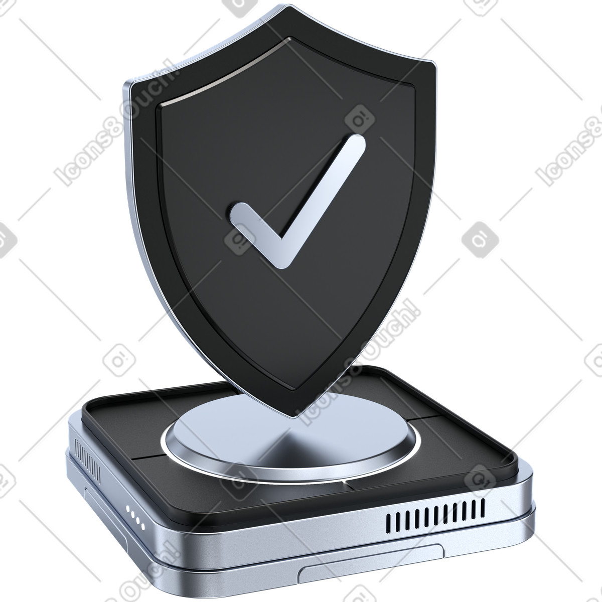 Ilustração de Protection shield with tick mark indicating verified cyber security status em no estilo 3D Pro para baixar em PNG, SVG