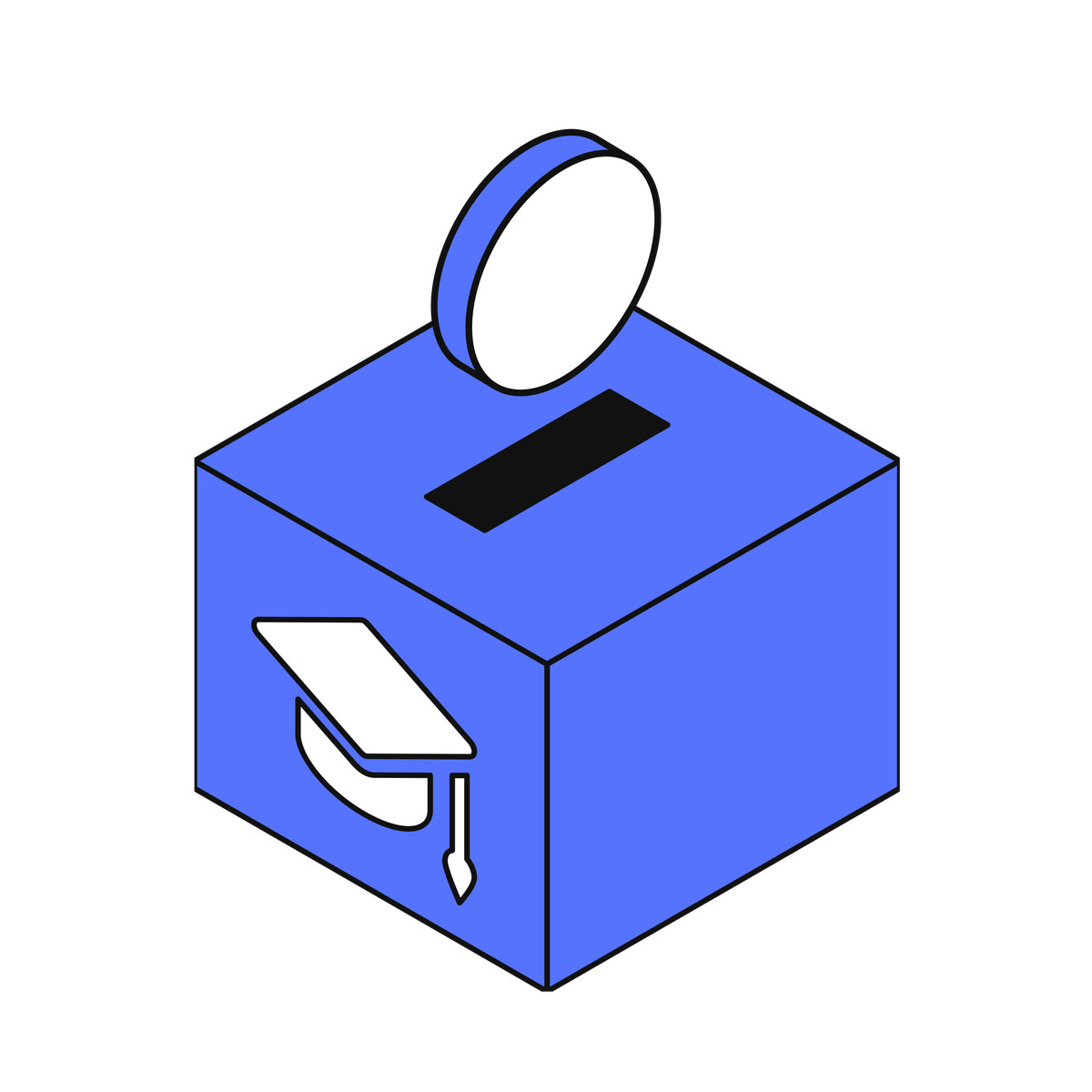 Donation box coin slot with graduation cap scholarship funding symbol illustrazione in stile Main scarica in PNG, SVG