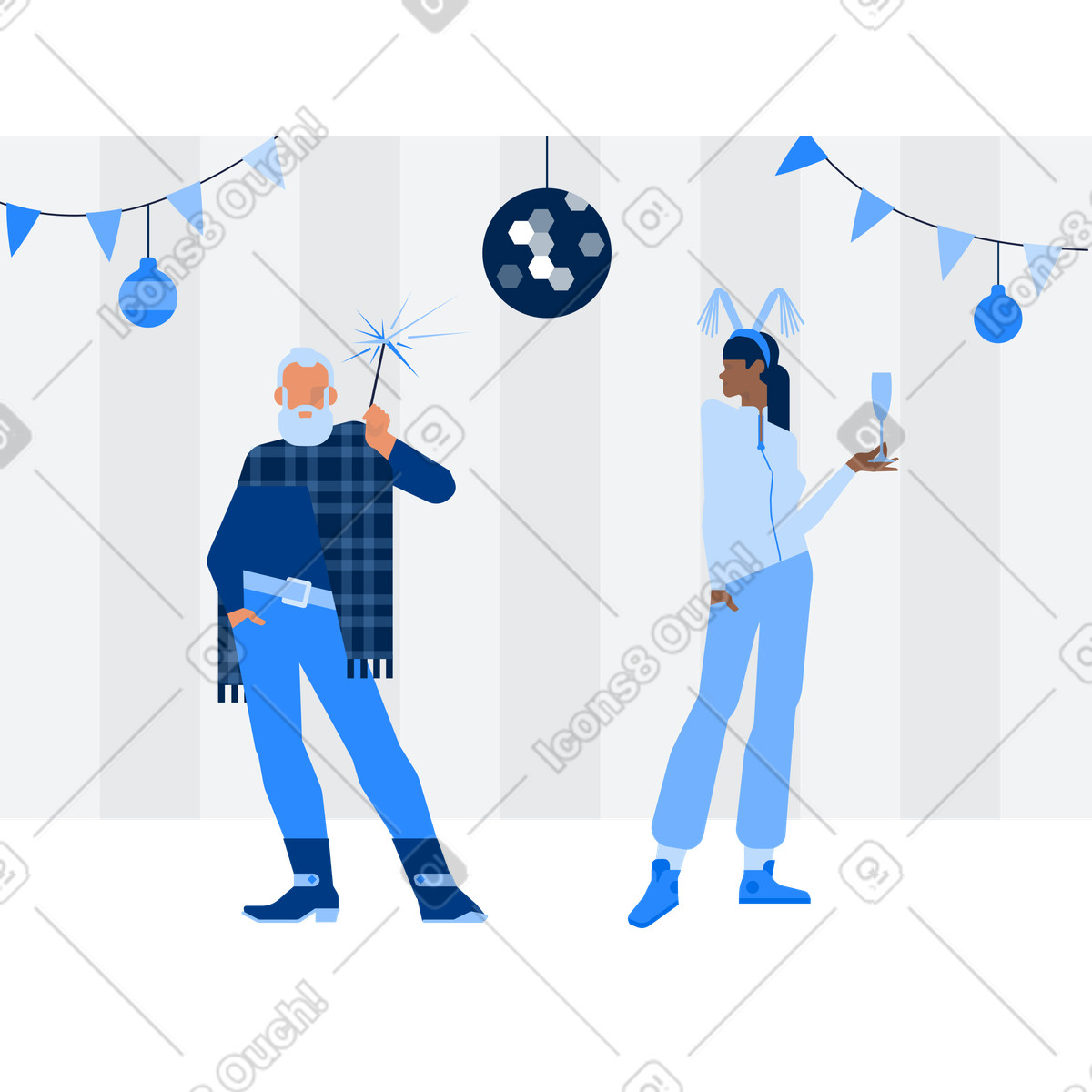 Colleagues celebrating under party decor, New Year event gathering illustration in Urban style download in PNG, SVG