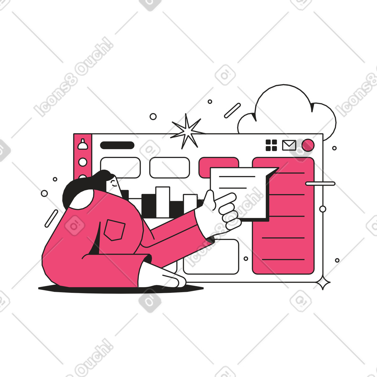 Working dashboard illustration in Dazzle Line style download in PNG, SVG