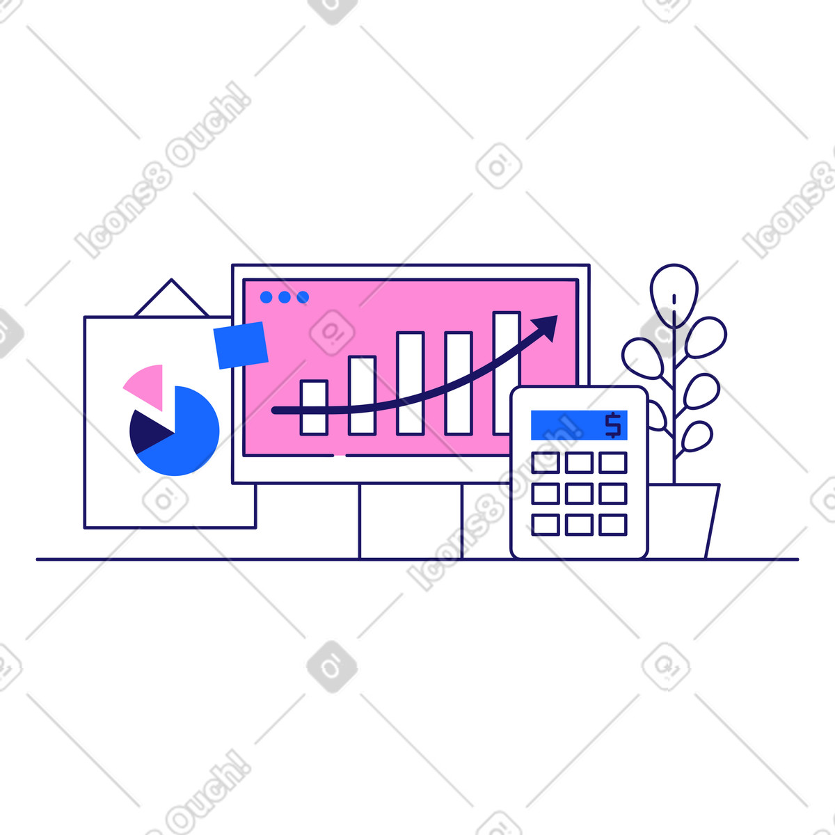 Matey 스타일의 Marketing statistics on computer screen 일러스트레이션 PNG, SVG 다운로드