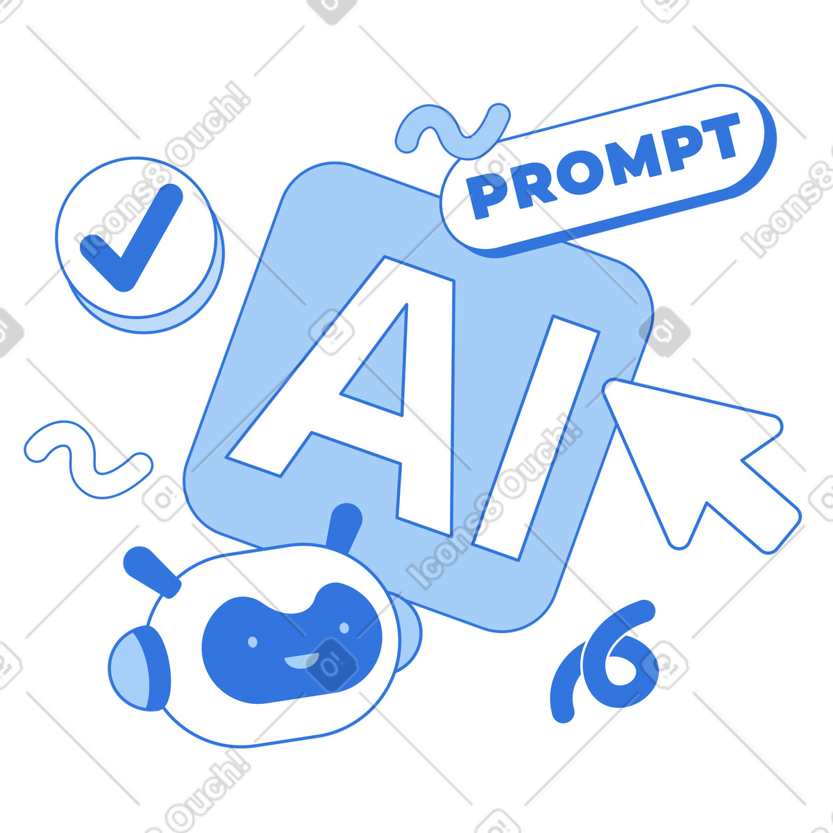 Ai lettering with chatbot and prompt, conversational prompt engineering illustration in Sky style download in PNG, SVG