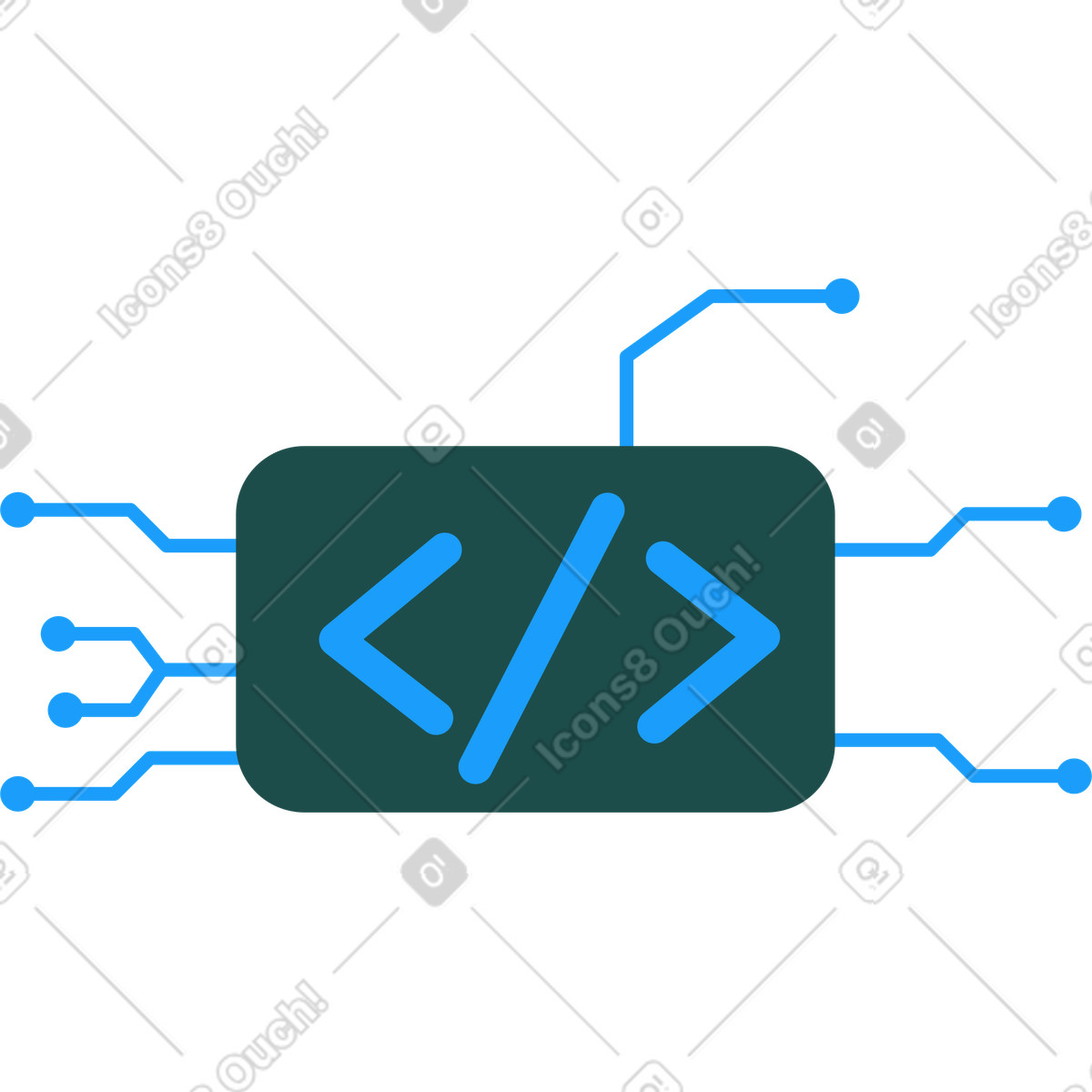Illustration Icône de parenthèse code sur un rectangle sombre dans le style Kiddo à télécharger aux formats PNG, SVG