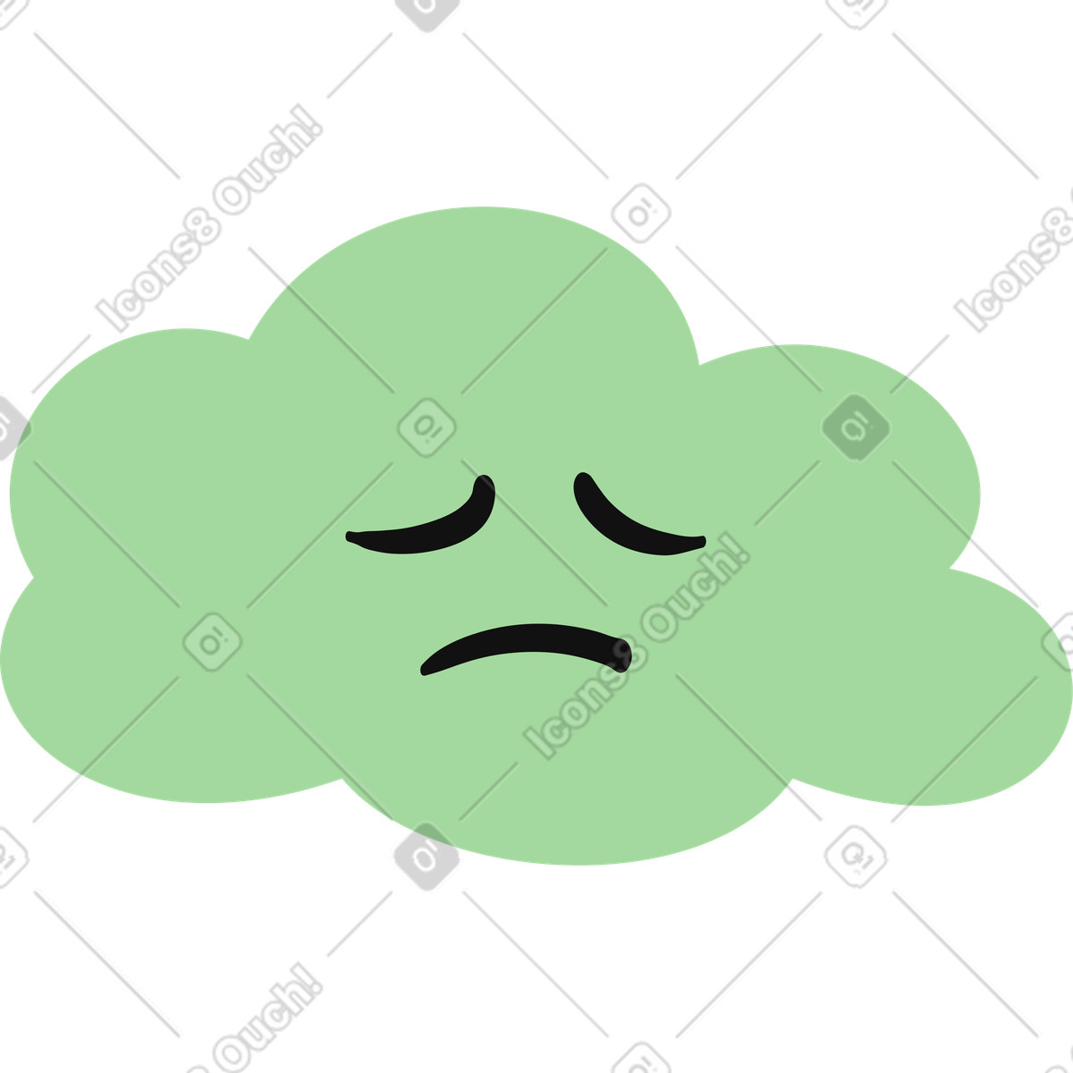 下载 Organic 风格的 Cloud emoji sad face with closed eyes and frown expression 插画，支持 PNG、SVG 格式