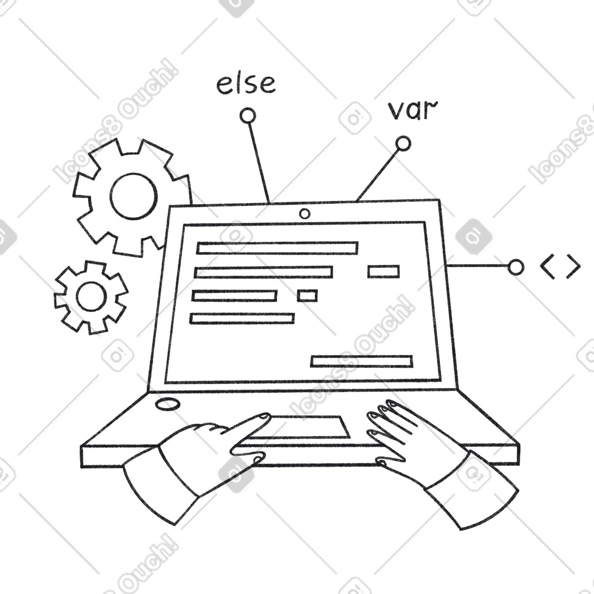 Programmer coding at laptop illustration in Bonbon Line style download in PNG, SVG